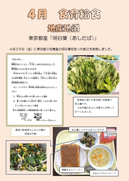 4月　食育給食　地産地消（明日葉）